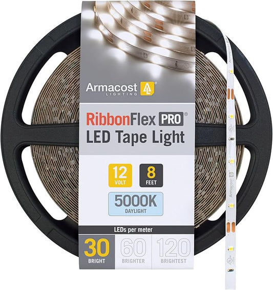 Armacost Lighting RibbonFlex Pro 12V White LED Strip Lights 30 LED/m, 5000K, 8.2 ft 161210