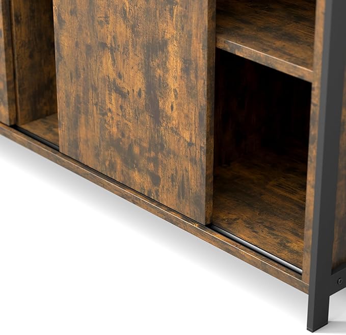 MWOOD Buffet Sideboard Cabinet with Storage, Farmhouse Sideboard Kitchen Buffet TV Console with Sliding Door and Open Shelves for Living Room Entryway, Rustic Brown, 39.4" W x 13" D x 31.5" H