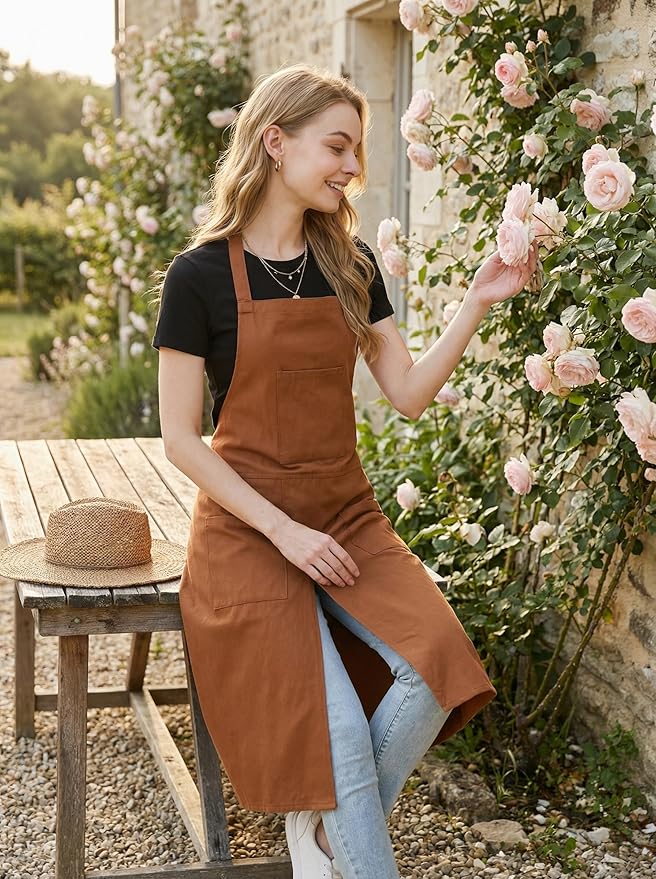Molaxhome Split Apron with 3 Pockets,Unisex Pottery Apron with Adjustable Strap for Kitchen Ceramics