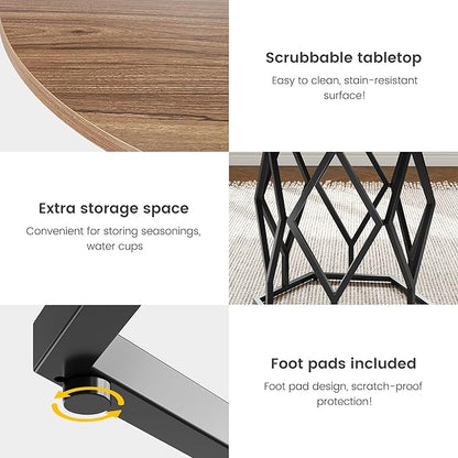 GarveeHome 47-inch Round Dining Table for 4-6 People, Farmhouse Kitchen Table with Diamond Metal Base, Industrial Wood Circle Dinner Table for Dining Room, Kitchen, Living Room, Brown