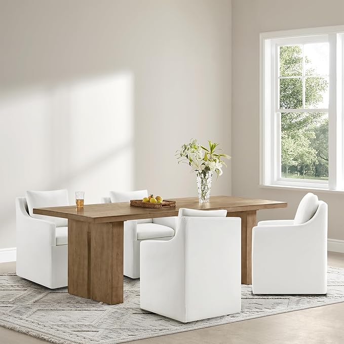 KISLOT Upholstered Dining Chairs Set of 1, Modern Dining Room Chairs with Casters & Washable Cover, Rolling Accent Chair with Hidden Storage for Kitchen, Farmhouse, Living Room, White, 1 Box