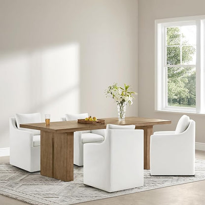 KISLOT Upholstered Dining Chairs Set of 1, Modern Dining Room Chairs with Casters & Washable Cover, Rolling Accent Chair with Hidden Storage for Kitchen, Farmhouse, Living Room, White, 1 Box