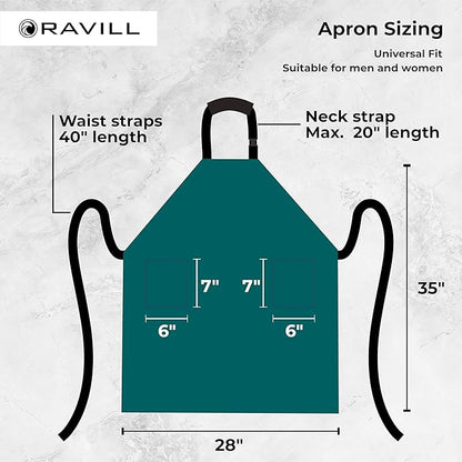 Ravill Waterproof Apron For Men and Women - 2 Pockets - 35" Long Multi Purpose Work Aprons for Dishwashing, Dog Grooming