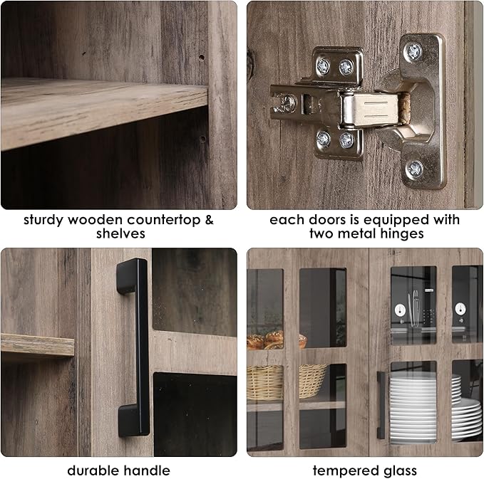 Keyluv Kitchen Pantry Storage Cabinet 71" Tall Freestanding Pantry Cabinet, Farmhouse Glass Door Buffet with Oven Countertop, Large Wood Hutch for Kitchen, Living Room and Dining Room, Rustic