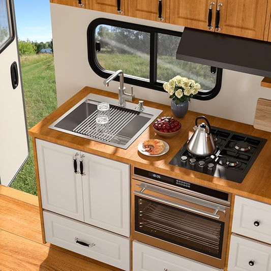 21 Outdoor Kitchen Sink with Faucet- Beslend Drop In Outdoor Bar Sink with Pull-Out Faucet and Cover, 16 Gauge Stainless Steel Kitchen Sinks Workstation Single Bowl Above Counter Indoor Outdoor