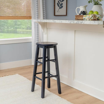 Linon Zeke Navy Blue Solid Wood Backless Round Barstool with 29 inch Seat Height