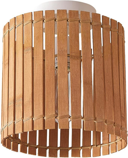 GLOBE Electric 65898 1-Light Flush Mount Ceiling Light, Matte White, Natural Bamboo Shade