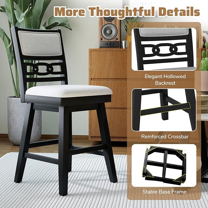Giantex 25" Bar Stools Set of 2, Modern Counter Height Tall Chairs w/Padded & Hollowed Backs, Rubber Wood Frame, 360° Swivel Upholstered Barstools for Kitchen Island, Pub, Cafe