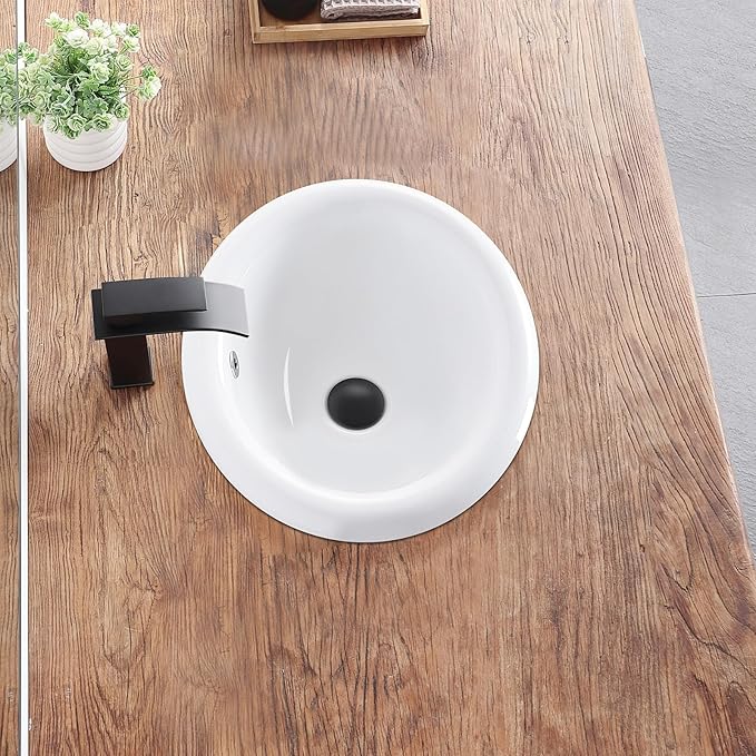 Bathroom Vessel Sink 18'' x 15'' Semi Recessed Bathroom Sink Oval Drop In Sink with Overflow White Ceramic Modern Vessel Sinks for Bathroom