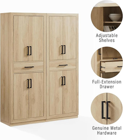 Crosley Furniture Isla 2-Piece Modern Kitchen Storage Pantry Cabinet Set with Shelves, Dining, Laundry Room, Ash