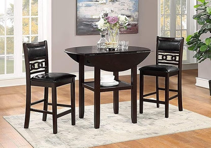 New Classic Furniture Gia 3-Piece Drop Leaf Counter Table Set with 2 Chairs, 42-Inch, Ebony
