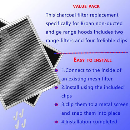 2-Pack Upgraded S99010308 BPSF30 Range Hood Charcoal Filters 10.8"x13.3" Fit GE WB02X10707 S-ears Allure Range Hood Filter and Bro-an Nut-one QS WS Non-Ducted carbon Replacement Filter