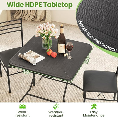 Tangkula 31.5" Square Folding Table, Indoor Outdoor Foldable Plastic Table with HDPE Tabletop, Sturdy Metal Fame, Carrying Handle, 4 Person Picnic Table for Camping BBQ Party