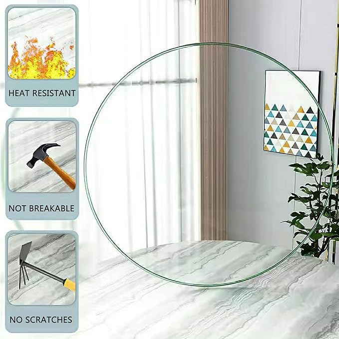 48" Clear Round Glass Table Top, Thick Tempered Glass with Smooth Polished Edge – Ideal for Kitchen, Living Room, Office or Patio Table Replacement