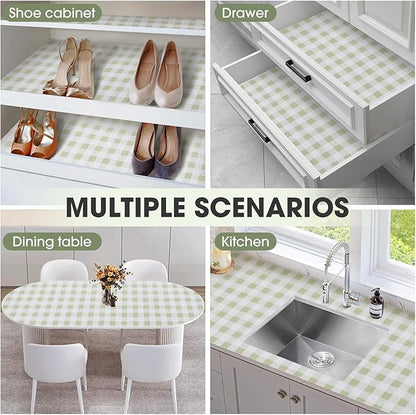Drawer and Shelf Liner, Non-Slip Kitchen Cabinet Liners Non-Adhesive Thick Strong Grip Waterproof Washable Mats Protect Dresser Shelves Cupboard Bathroom Cabinets, Sage Green, 12 in X 10 FT