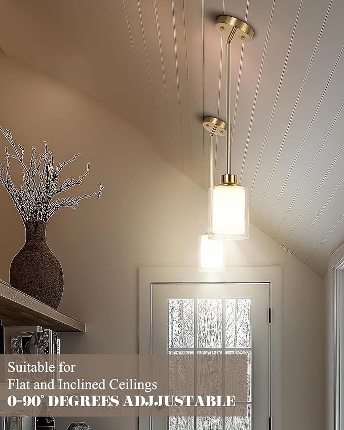 1-Light Mini Pendant Light Fixtures, 3-Pack Modern Hanging Ceiling Lighting, Adjustable Height, Gold Pendant Lamp with Dual Glass for Kitchen Island Bedroom