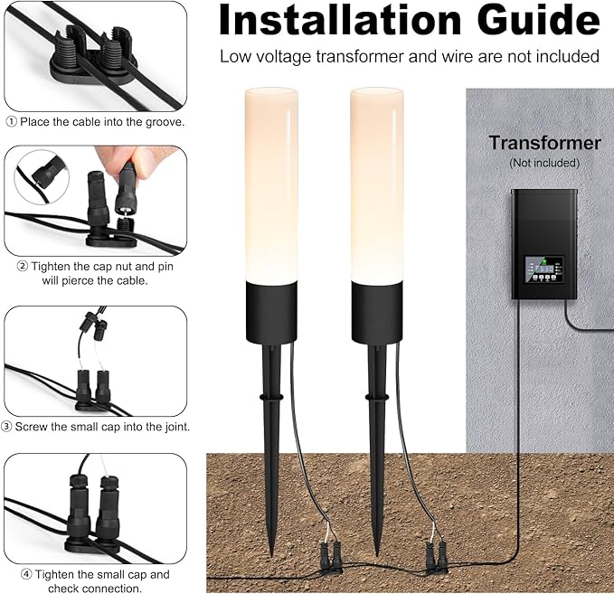 Landscape Lighting Low Voltage Pathway Lights, 8 Pack Landscape Path Lights 300LM 6W, 3000K Bollard Aluminum Low Voltage Landscape Lights Wired for Walkway Yard Garden