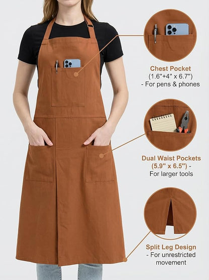 Molaxhome Split Apron with 3 Pockets,Unisex Pottery Apron with Adjustable Strap for Kitchen Ceramics