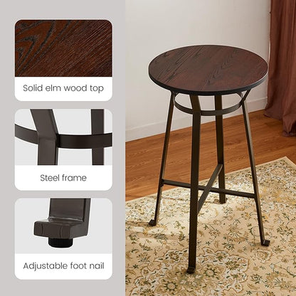 Glitzhome 3-Piece Pub Table and Chairs, Round Bar Height Adjustable Swivel PU Leather Bar Stools Set of 2, Rustic Dining Room Tables for Kitchen Island Bistro Office Living Room Small Space Restaurant