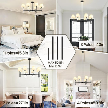 RUIYEY Dining Room Chandeliers Light - 35.8" Modern Black Chandelier, 8-Light Metal Farmhouse Dining Room Light Fixture, E26 Hanging Pendent Lighting for Kitchen, Living Room, Foyer, Entrance