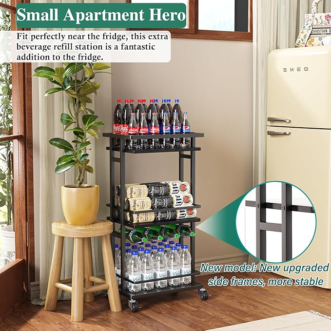 OKZEST 3-Tier Liquor Cabinet with Wine Rack, Mini Bar Cart for Home, Small Liquor Bar Cabinet for Alcohol, Rolling Kitchen Serving Cart on Wheels, Wine Drink Cart for Party, Bar Stand for Small Space