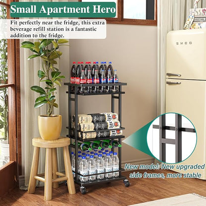 OKZEST 3-Tier Liquor Cabinet with Wine Rack, Mini Bar Cart for Home, Small Liquor Bar Cabinet for Alcohol, Rolling Kitchen Serving Cart on Wheels, Wine Drink Cart for Party, Bar Stand for Small Space