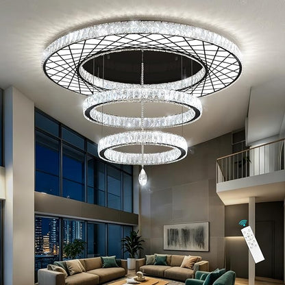 HAIXIANG 48 inch Large Size Glam Chandelier Crystal Ceiling Light for Living Room Chandeliers Lighting Fixtures with Remote Dimmable LED Light,Black Luxury Interior Light