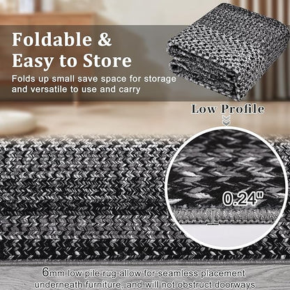 Imitation Braided Collection-Print Washable Area Rugs 6x9 Rug for Living Room Non Slip Modern Soft Bedroom Rug Farmhouse Throw Rugs Stain Resistant Carpet for Classroom Dining Room 5'x7'