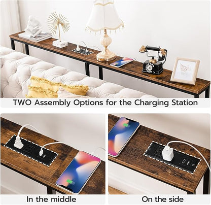 HOOBRO 70.9" Narrow Console Table with Charging Station, 5.9" Slim Sofa Table Behind Couch, 2 AC Outlets & USB-C Ports, Long Entryway Tables, for Hallway, Livingroom, Rustic Brown BF185UXG01G1
