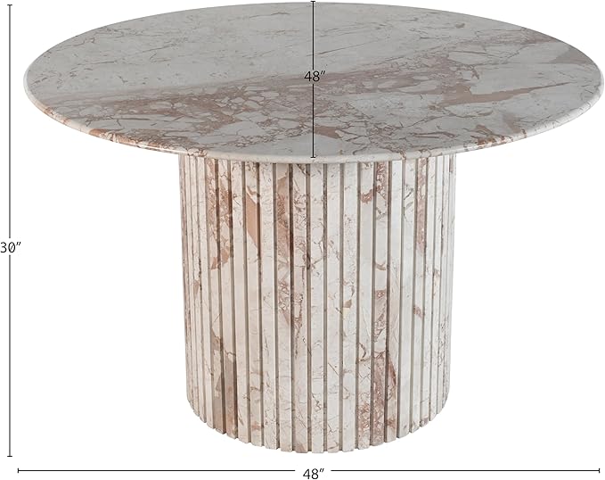 Meridian Furniture 248Breccia-DT48 Genoa Collection Art Deco Dining Table with Handcrafted Genuine Marble, Breccia Marble, 48" W x 48" D x 30" H, Breccia