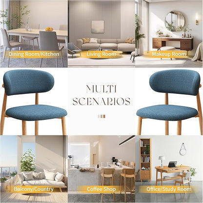 Kitchen Dining Chairs Set of 6 Modern Soft Linen Farmhouse Dining Room Chair with Metal Legs, Blue/Original
