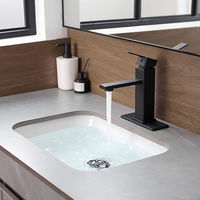 Black Bathroom Faucet YXOCVIR Single Hole with Pop-Up Bathroom Drain Single Handle Bathroom Faucet Suitable for Vanity Sinks, RV, Farmhouses, Suitable for 1 or 3-Hole Installation