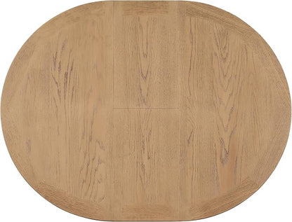 Ball & Cast Farmhouse Extendable Dining Table for 4-6, 42"-54" Extendable Kitchen-Table with a 12" Leaf, Round Ellipse Retro Wood Dining Room-Table w/Removable Leaves,Space Saving, Oak+Off White