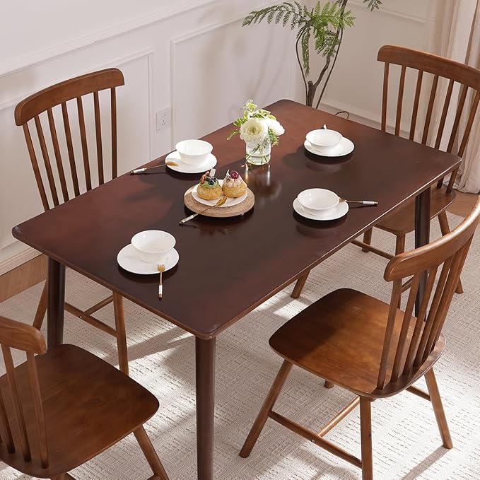 BAKEVE Bamboo Dining Table for 4-6 Person- 47.2'' Solid Wood Kitchen Table, Farmhouse Rectangular Dining Room Table, Mid Century Modern Desk for Living Room, Office, Kitchen and Study (Walnut)