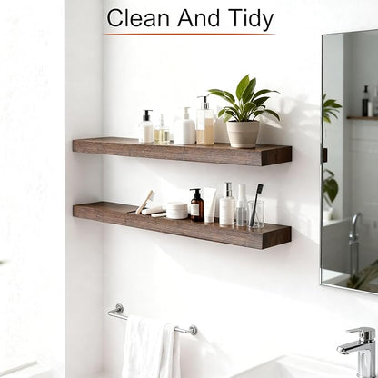 Floating Shelves for Wall,Wall Shelves for Decor Storage,Display Shelving 24 inch Set of 2,Wall Mounted Wood Shelf for Bedroom,Living Room,Bathroom,Kitchen,Brown (2pcs,Brown)