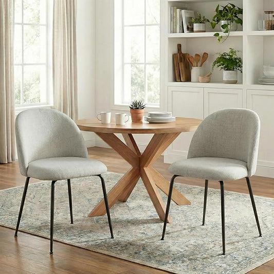 Casaphoria Dining Chairs Set of 2, Modern Gray and Black Upholstered Accent Chairs with Metal Legs, Ergonomic Comfy Vanity Chair for Kitchen, Living Room, and Bedroom