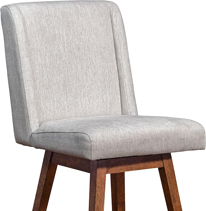 Armen Living Stancoste Modern Farmhouse 26" Seat Height Swivel Bar Stool for Kitchen Island Counter in Brown Oak Wood with Beige Fabric