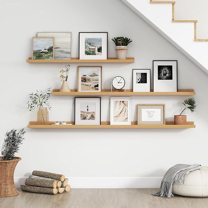FLYJOE Floating Picture Ledge Shelves for Wall Set of 4, 56 Inch Wall Shelves with Lip Long Large Nursery Book Shelf for Toys Storage Kids Bookshelf Wall Mounted Living Room Bedroom Decor Frames