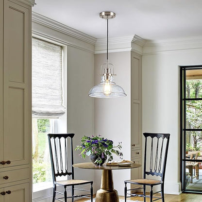 Zlepmlla Modern Glass Pendant Light，Farmhouse Industrial Light Fixture with Adjustable Cord, Seeded Glass Shade, Hanging Lights for Kitchen Island,Hallway, Dinning Room