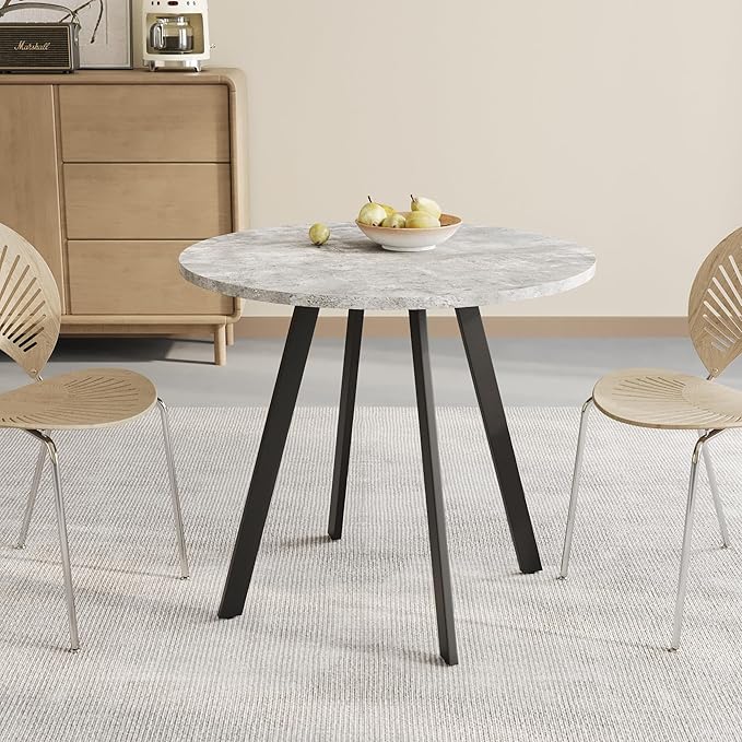 BROVAVE 34" Industrial Dining Table, Island Table with Triangular Iron Base, Rustic Dining Table with Easy-Clean Surface for Kitchen Office, Gray