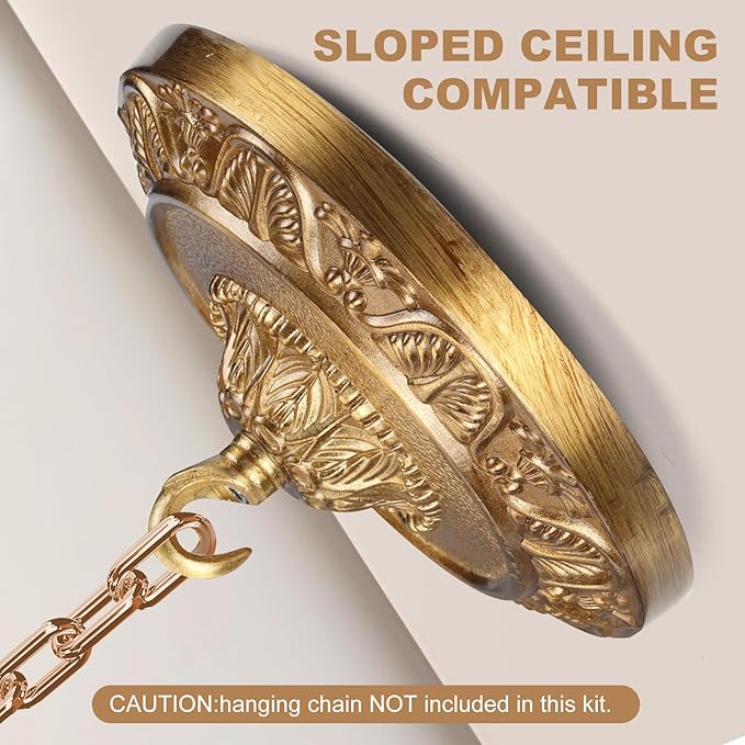 6 Inches Vintage Brass Ceiling Canopy Plate, Antique-Style Mounting Kit for Pendant Lights Chandeliers