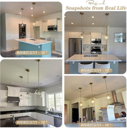 Bagood 10" Globe Pendant Light Gold 2 Pack Mid Century Pendant Light Globe Pendant Lights Kitchen Island Brushed Brass Finished with Milk Glass Adjustable Ceiling Light Fixtures for Dining Room Bar