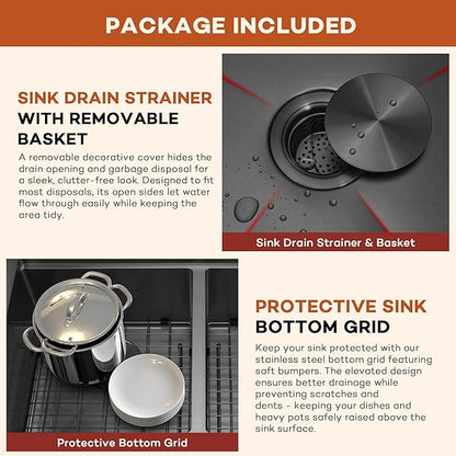 LQS Black Stainless Steel Kitchen Sink, 30 Inch Undermount Kitchen Sink, 50/50 Black Undermount Kitchen Sink with 10” Depth, X-Shaped Drain Line, Dual Mount Design and Round Corner