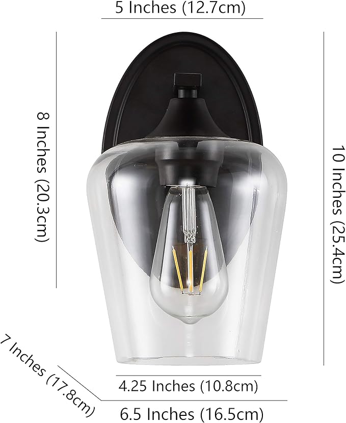 JONATHAN Y 10" Oil Rubbed Bronze 1-Light Farmhouse Rustic LED Vanity Light Sconce, Clear Glass Shade, Vintage Indoor Fixture for Bathroom Mirror, LED Bulb Included JYL7545A