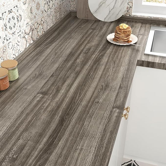 WESTICK Brown Wood Countertop Peel and Stick Wood Wallpaper Vintage Wood Contact Paper Self Adhesive Rustic Wooden Vinyl Wrap for Countertops Tables Bathroom Cabinets 15.8” x 78”