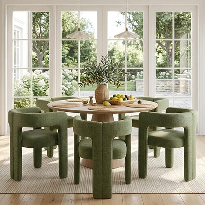 VESCASA Modern Barrel Dining Chairs Set of 6 with Open Back, Chenille Upholstered Accent Kitchen Armchairs with Wood Legs for Dining Room Reception Small Space, Green