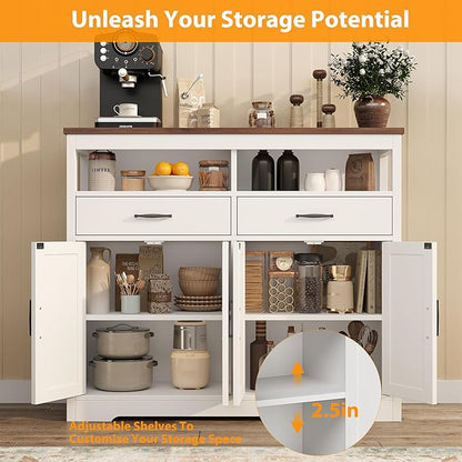 knoworld Buffet Sideboard with Storage Farmhouse with 4 Doors, 47'' Large Kitchen Storage Cabinet Wood Coffee Bar Cabinet Buffet Table with Shelves for Kitchen, Dining Room, Entryway