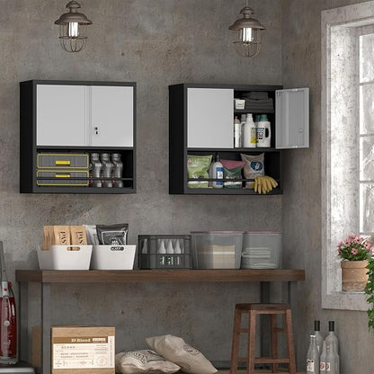 IRONFFICE Garage Cabinets,Metal Storage Cabinet with Locking Door,Lockable Wall Mount Cabinet for Storage,Hanging Cabinets for Garage,Kitchen,Office