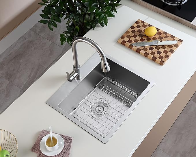 21 inch Kitchen Sink Drop in, 18 Gauge Stainless Steel Brushed Single Bowl Topmount Kitchen Sink with 1 Faucet Hole,D21" x W18" x H9"