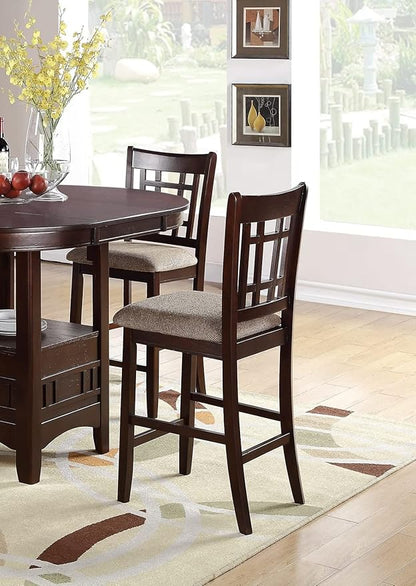 Set of 2 Brown Counter Height Chairs for Dining Room, Kitchen Island, Bar - Upholstered Cushioned Chairs with Unique Back Support